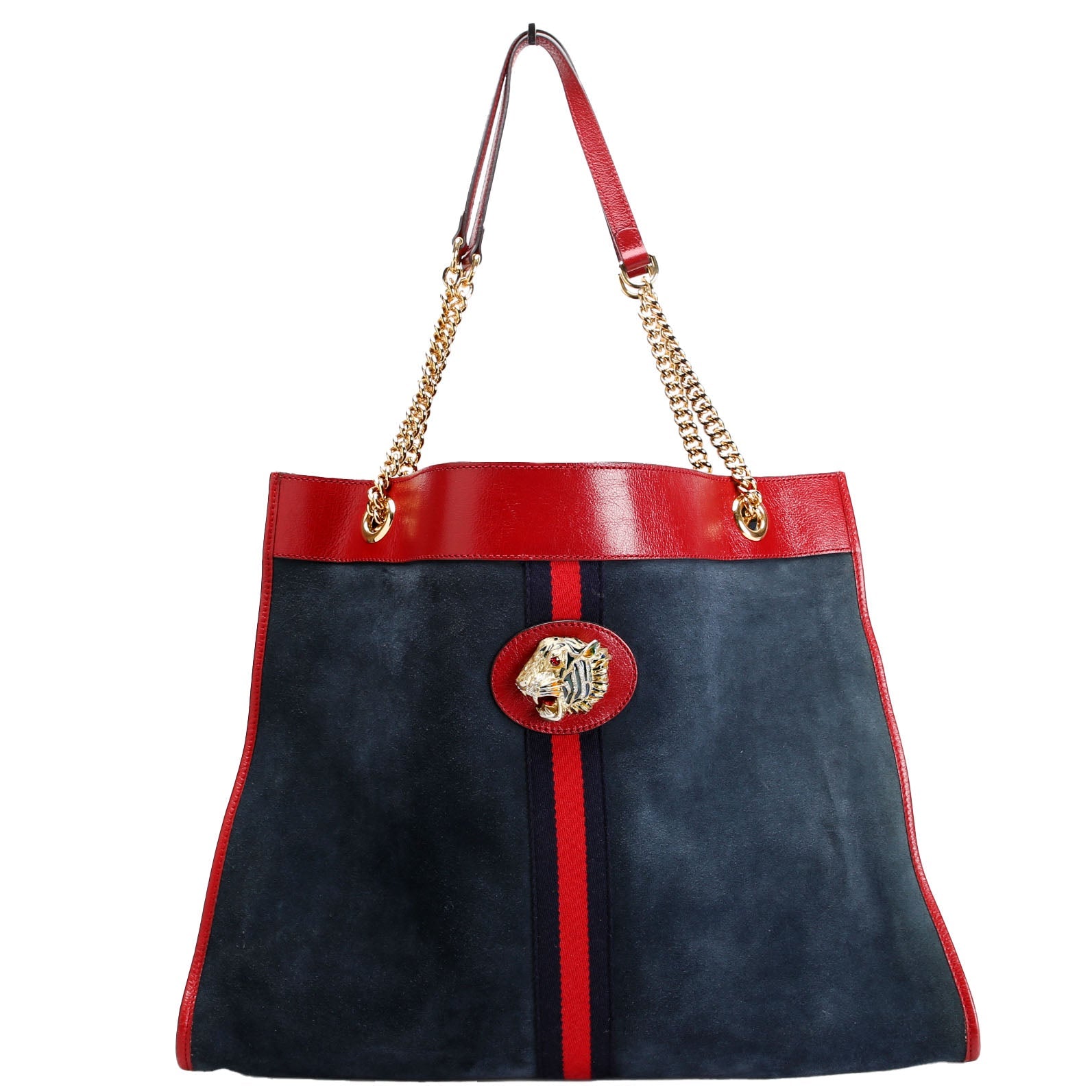 Gucci 537219 Rajah Tote Suede Blue/Red