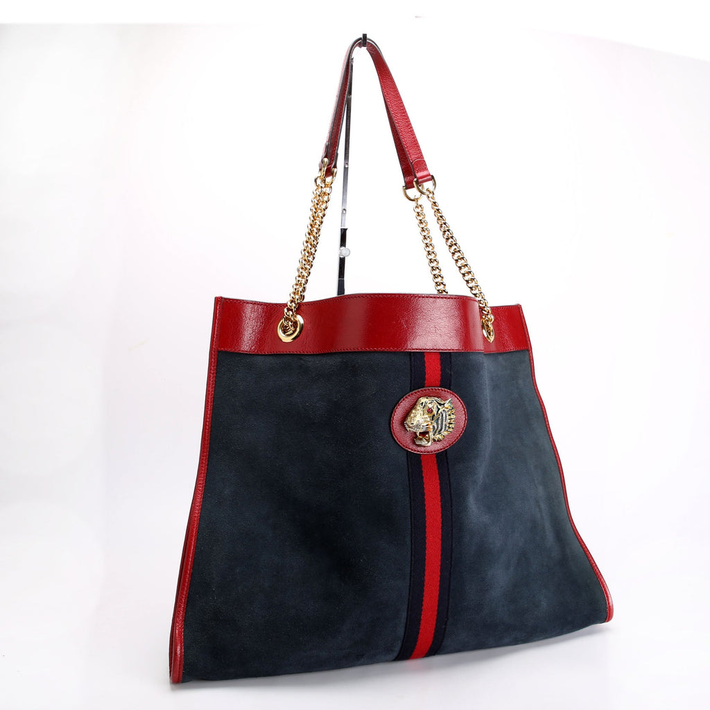 Gucci 537219 Rajah Tote Suede Blue/Red