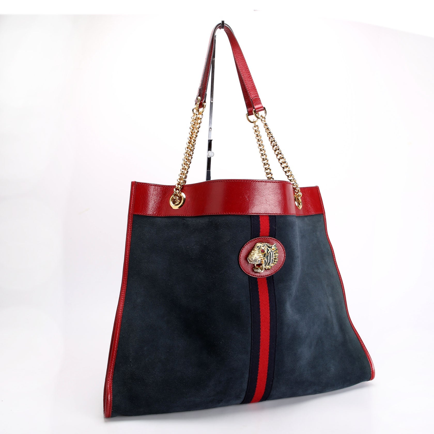 Gucci 537219 Rajah Tote Suede Blue/Red
