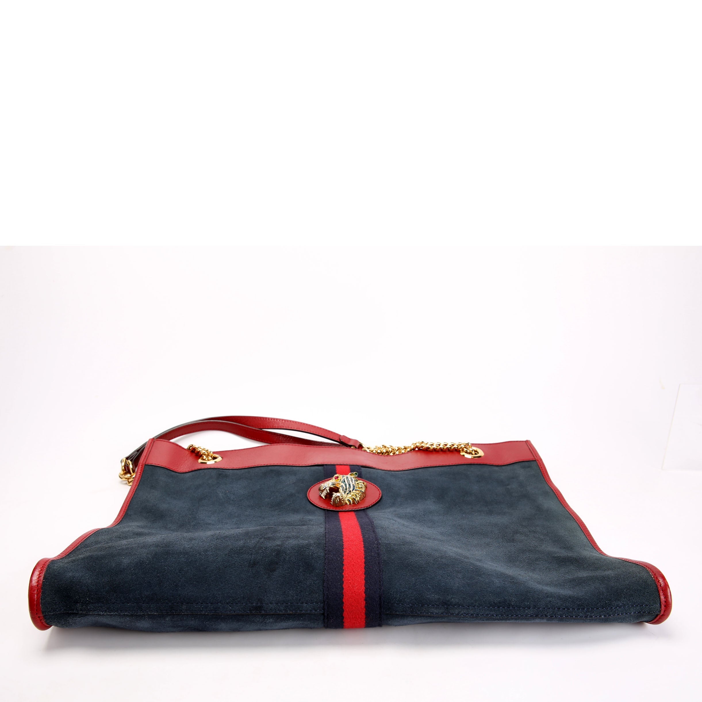 Gucci 537219 Rajah Tote Suede Blue/Red