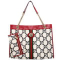 Gucci 537219 Rajah Chain GG Tweed Tote White/Red