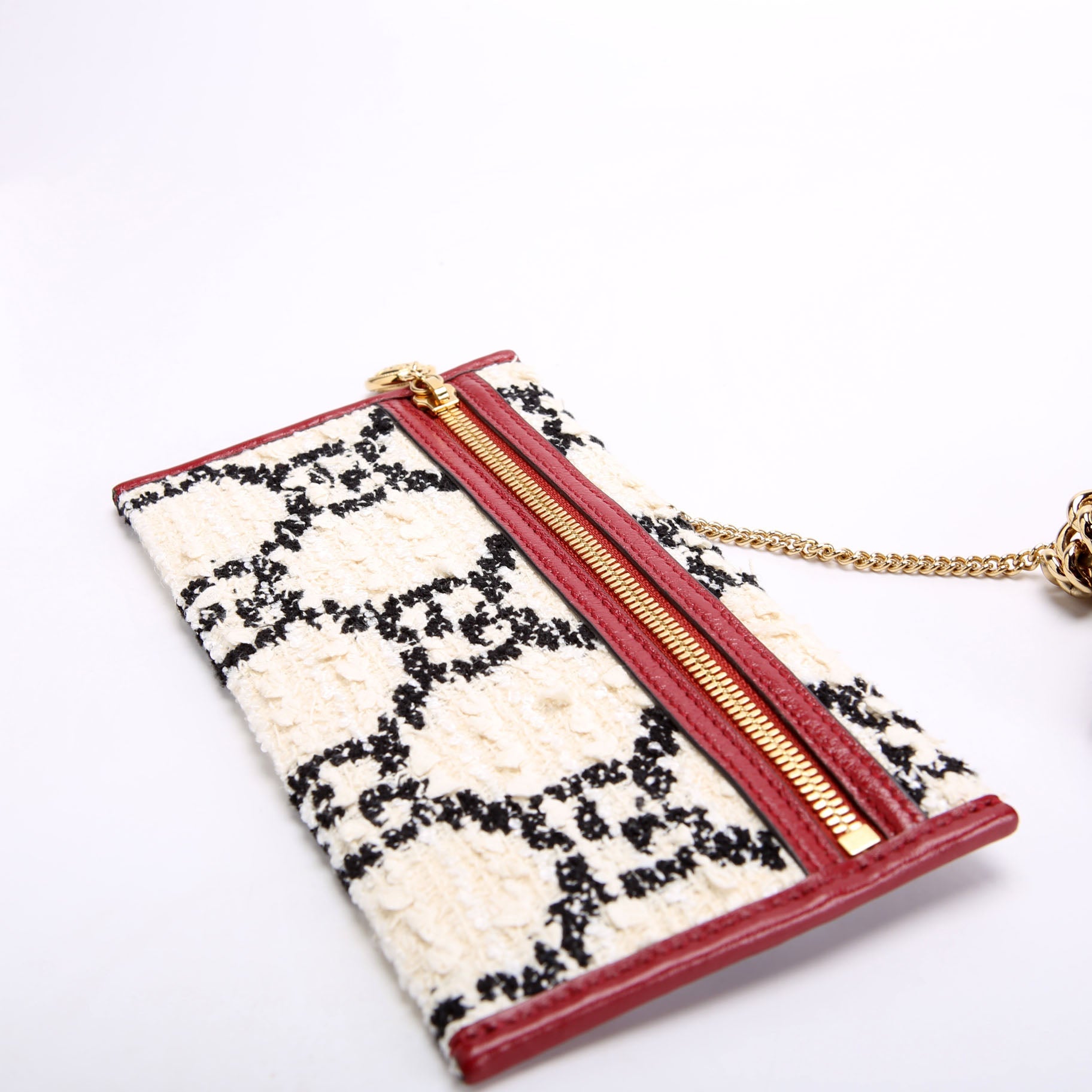 Gucci 537219 Rajah Chain GG Tweed Tote White/Red