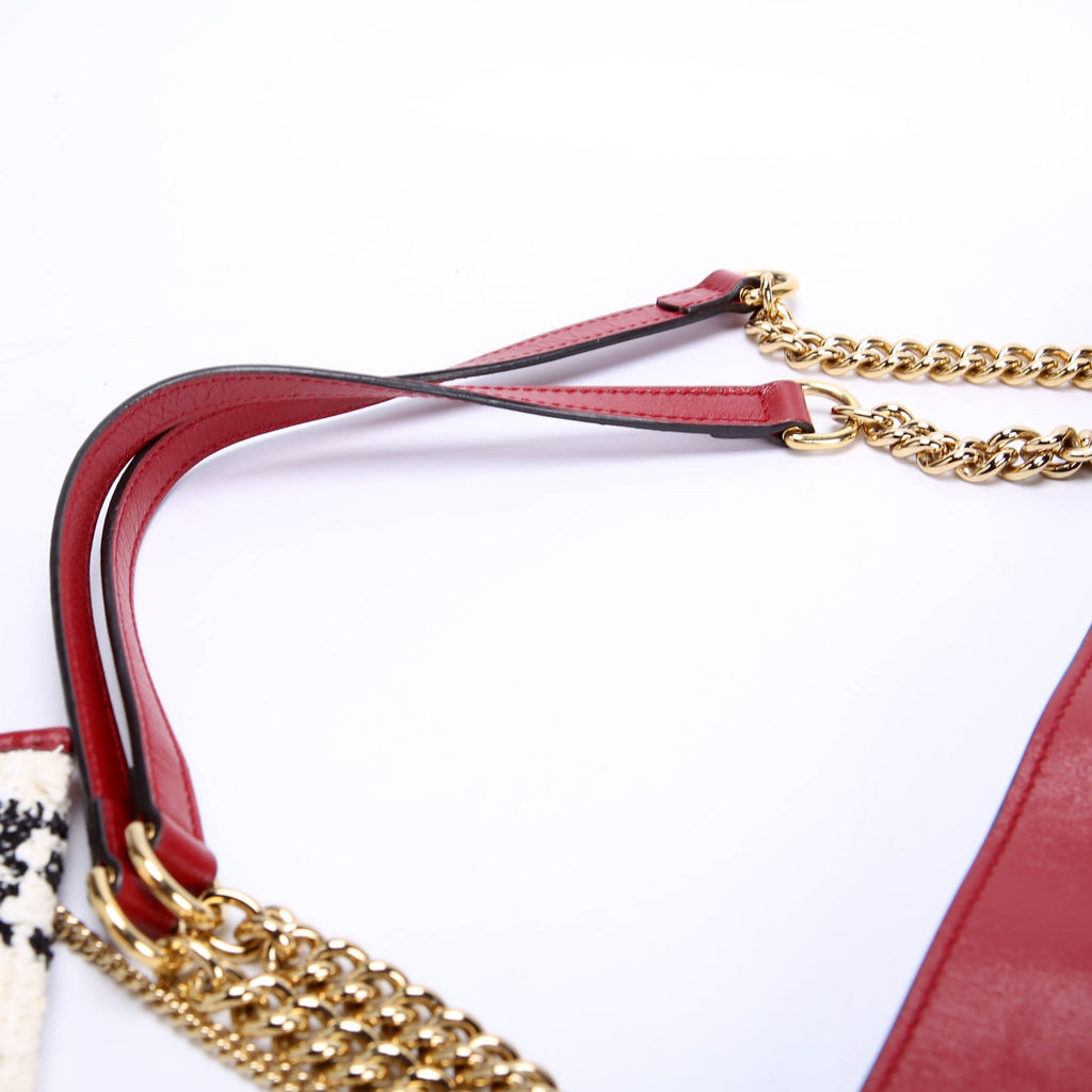 Gucci 537219 Rajah Chain GG Tweed Tote White/Red