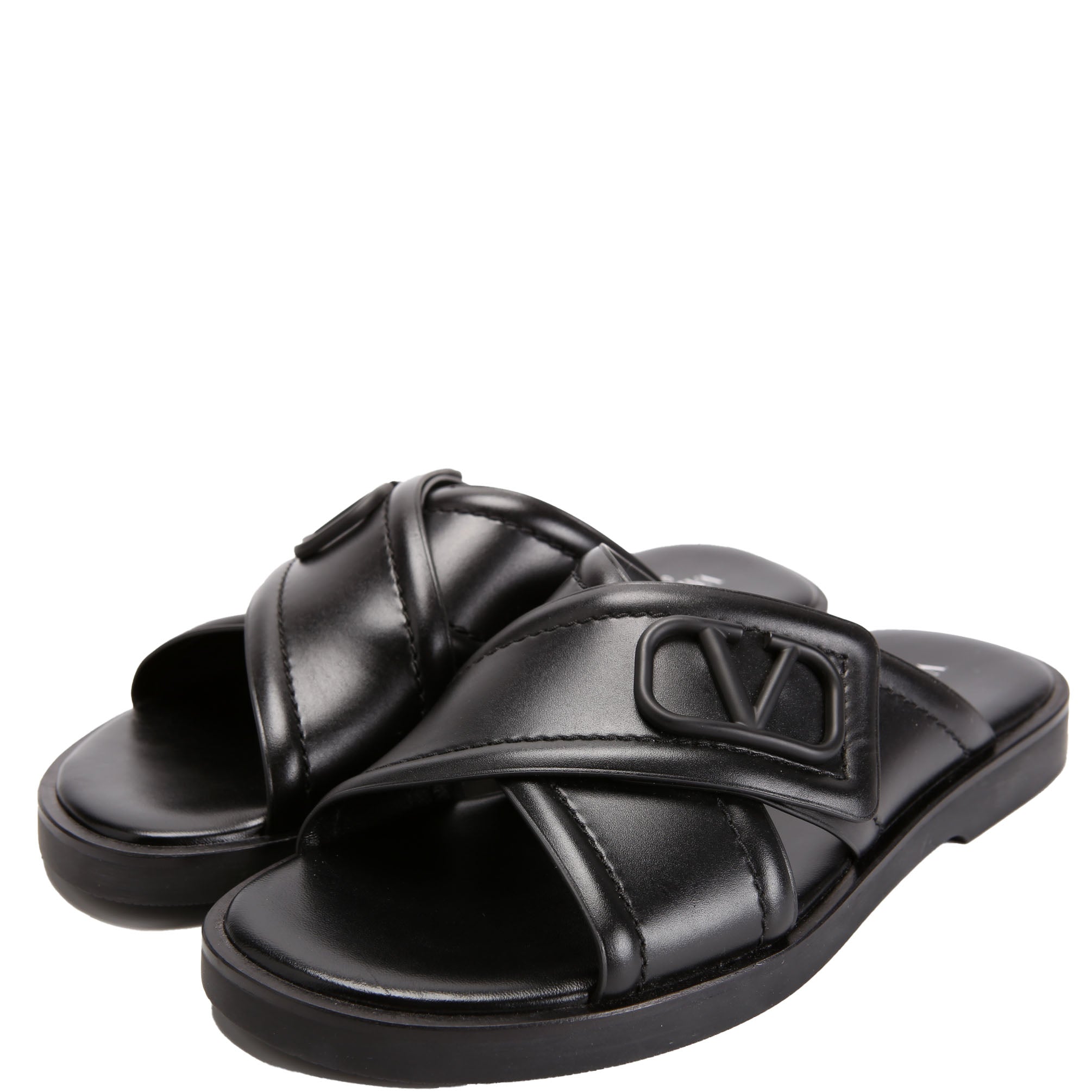 V Logo Crisscross Sandals Size 41.5 Black