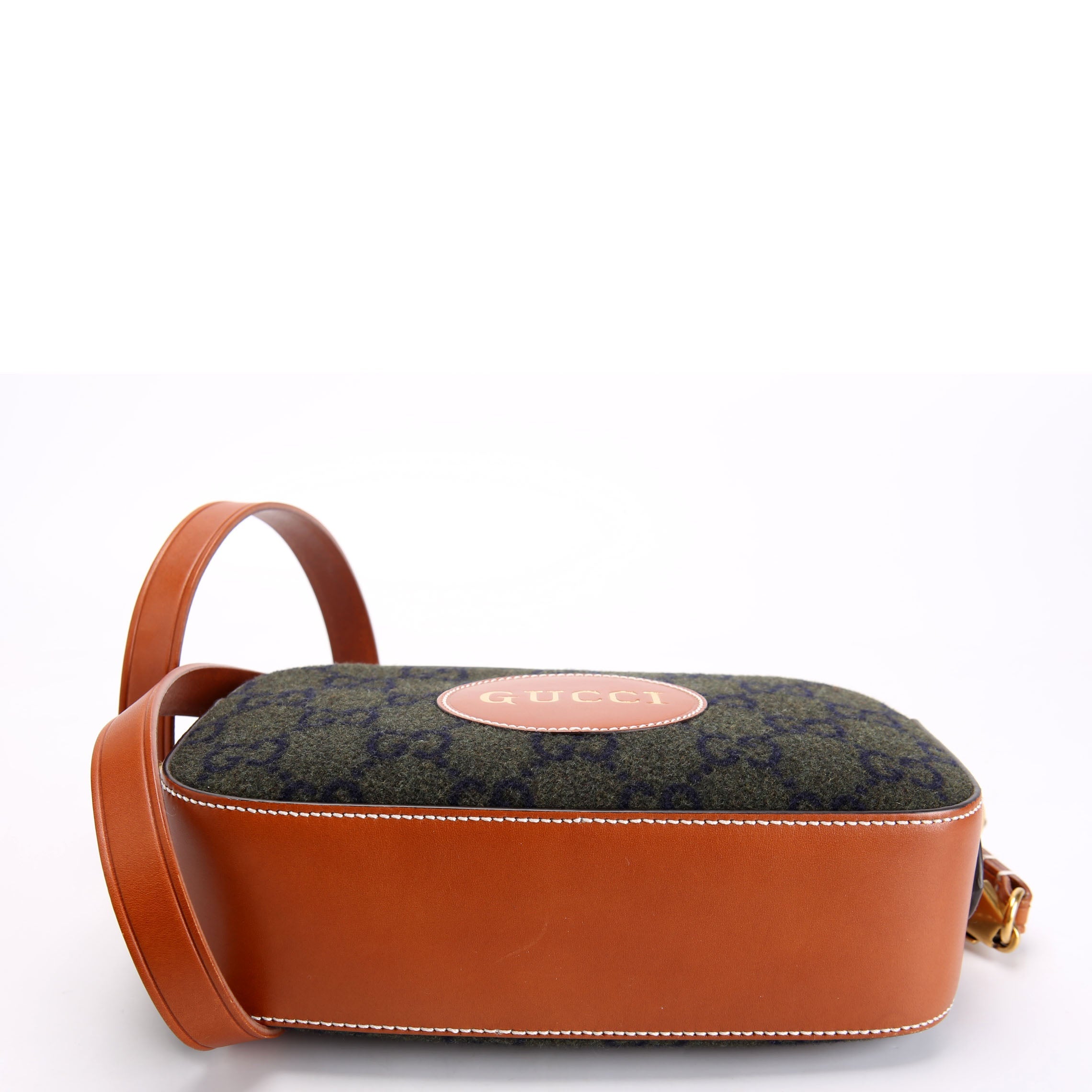 671625 GG Wool/Calfskin Script Patch Shoulder Green/Brown