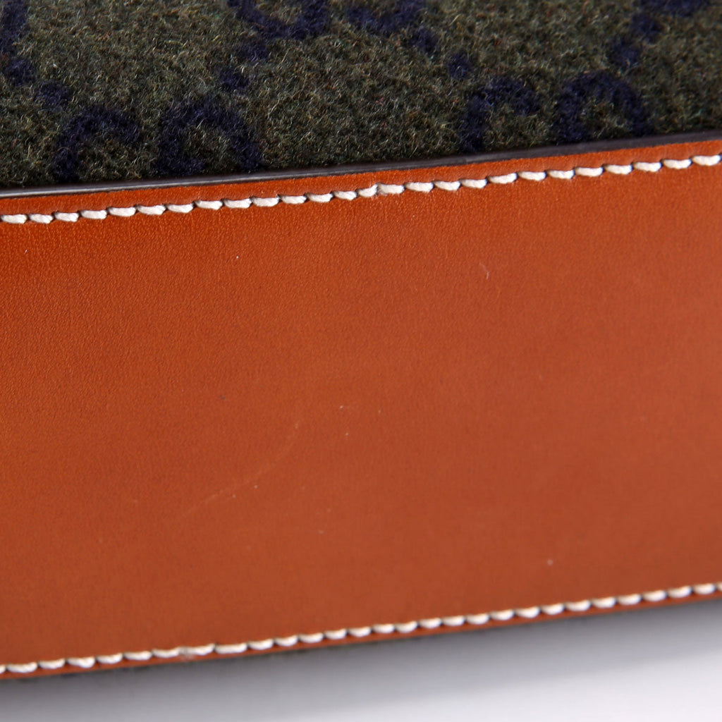 671625 GG Wool/Calfskin Script Patch Shoulder Green/Brown