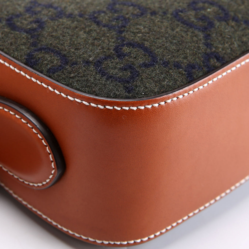 671625 GG Wool/Calfskin Script Patch Shoulder Green/Brown