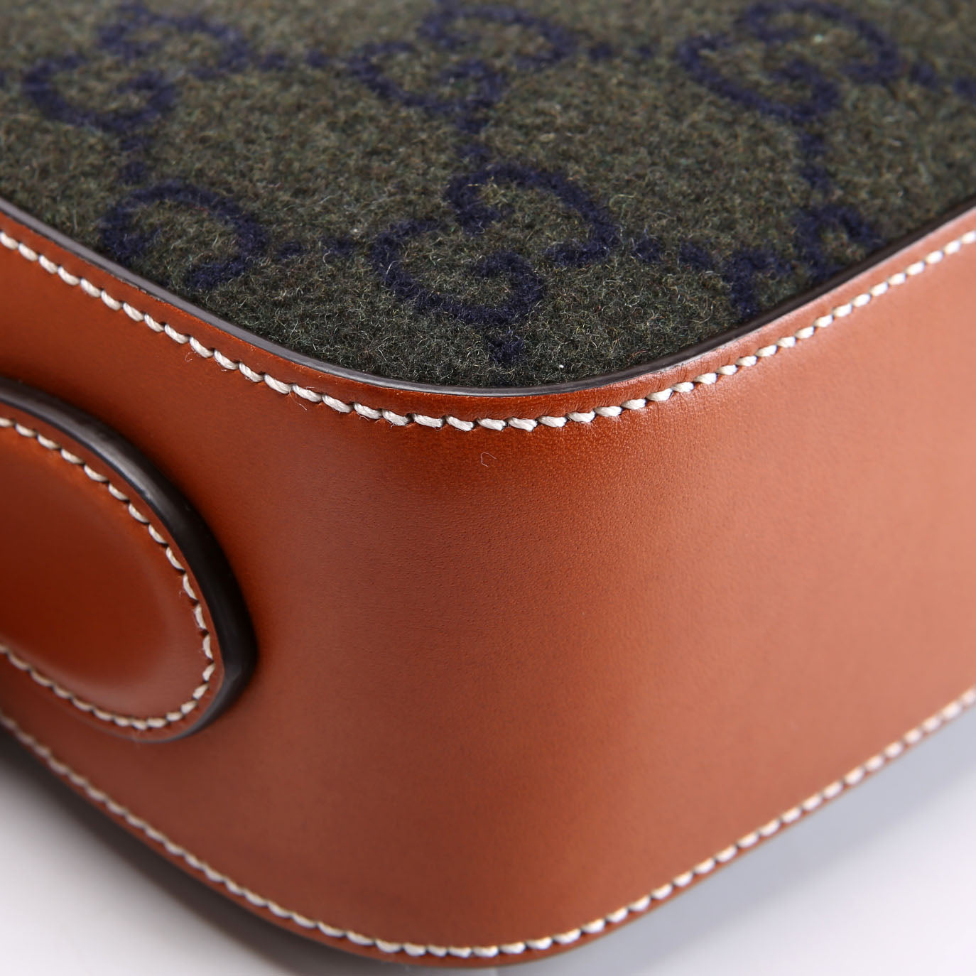 671625 GG Wool/Calfskin Script Patch Shoulder Green/Brown