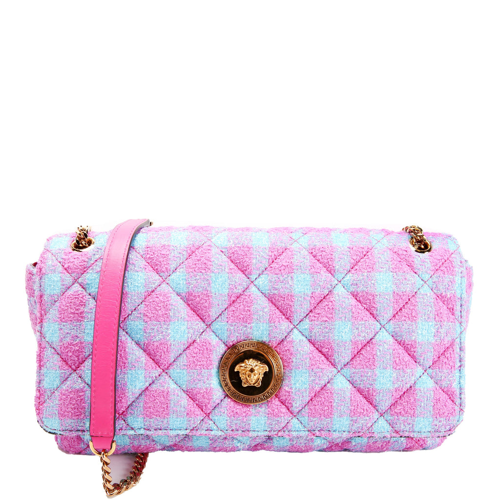 La Medusa Chain Flap Quilted Tweed Purple/Teal