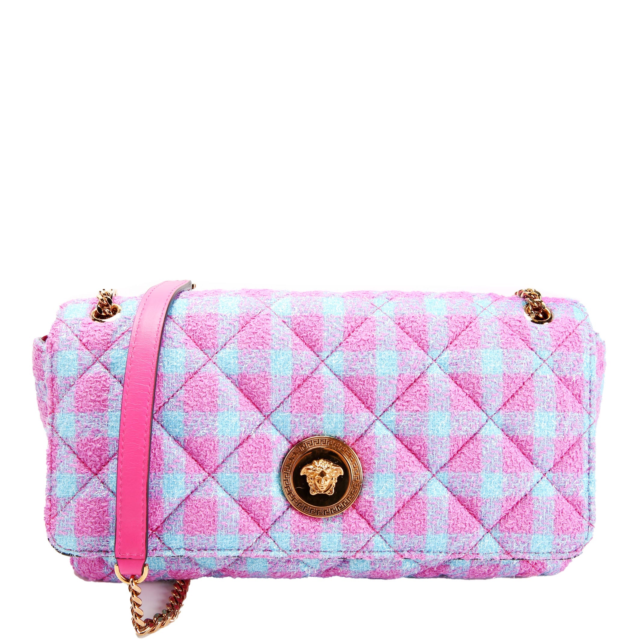 La Medusa Chain Flap Quilted Tweed Purple/Teal