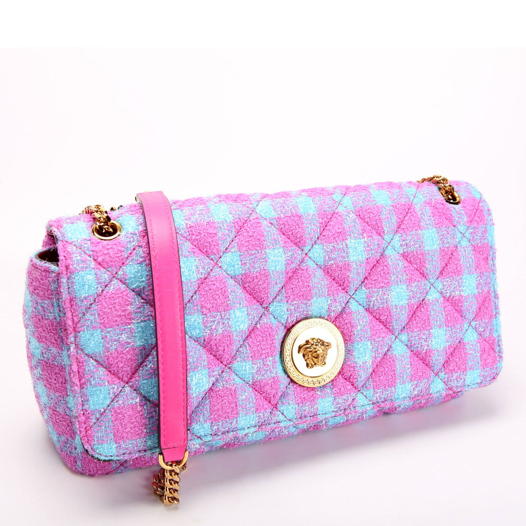 La Medusa Chain Flap Quilted Tweed Purple/Teal