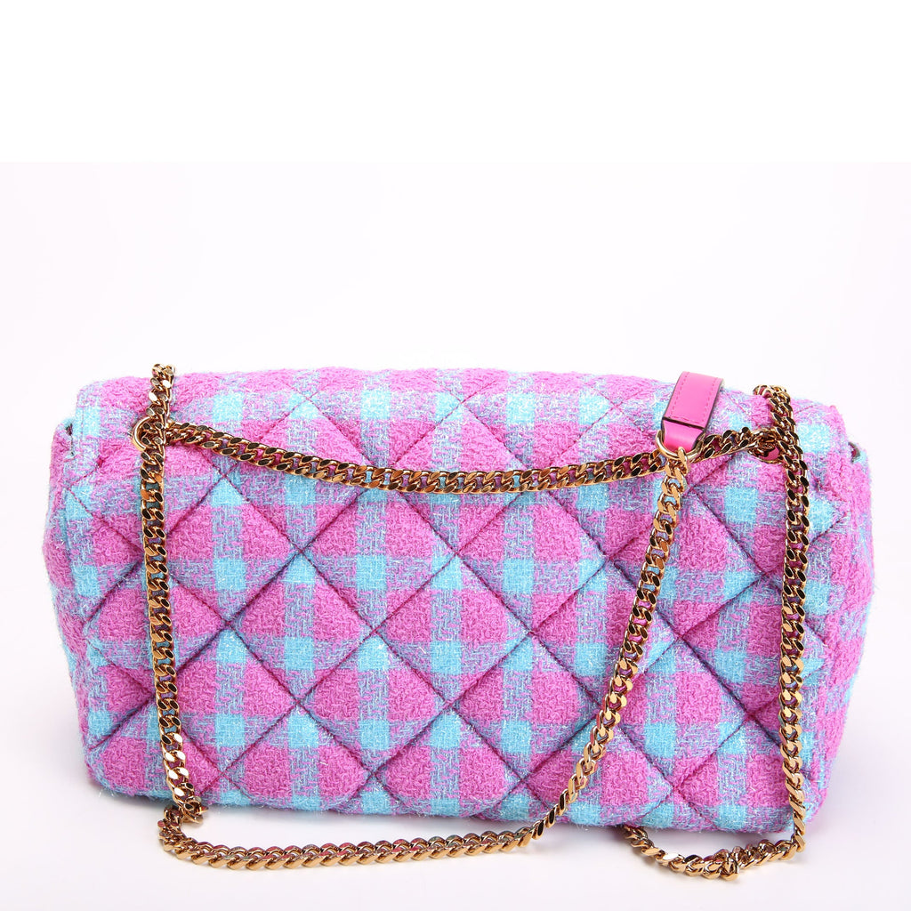 La Medusa Chain Flap Quilted Tweed Purple/Teal