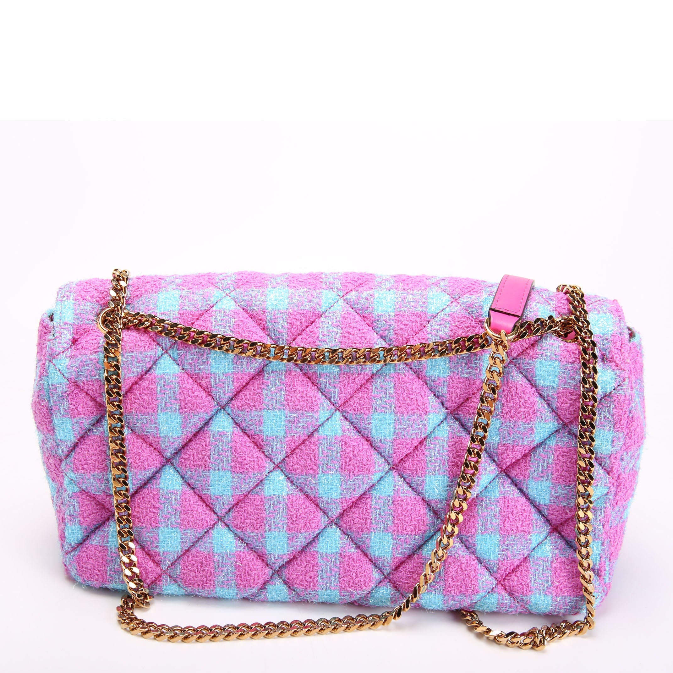 La Medusa Chain Flap Quilted Tweed Purple/Teal