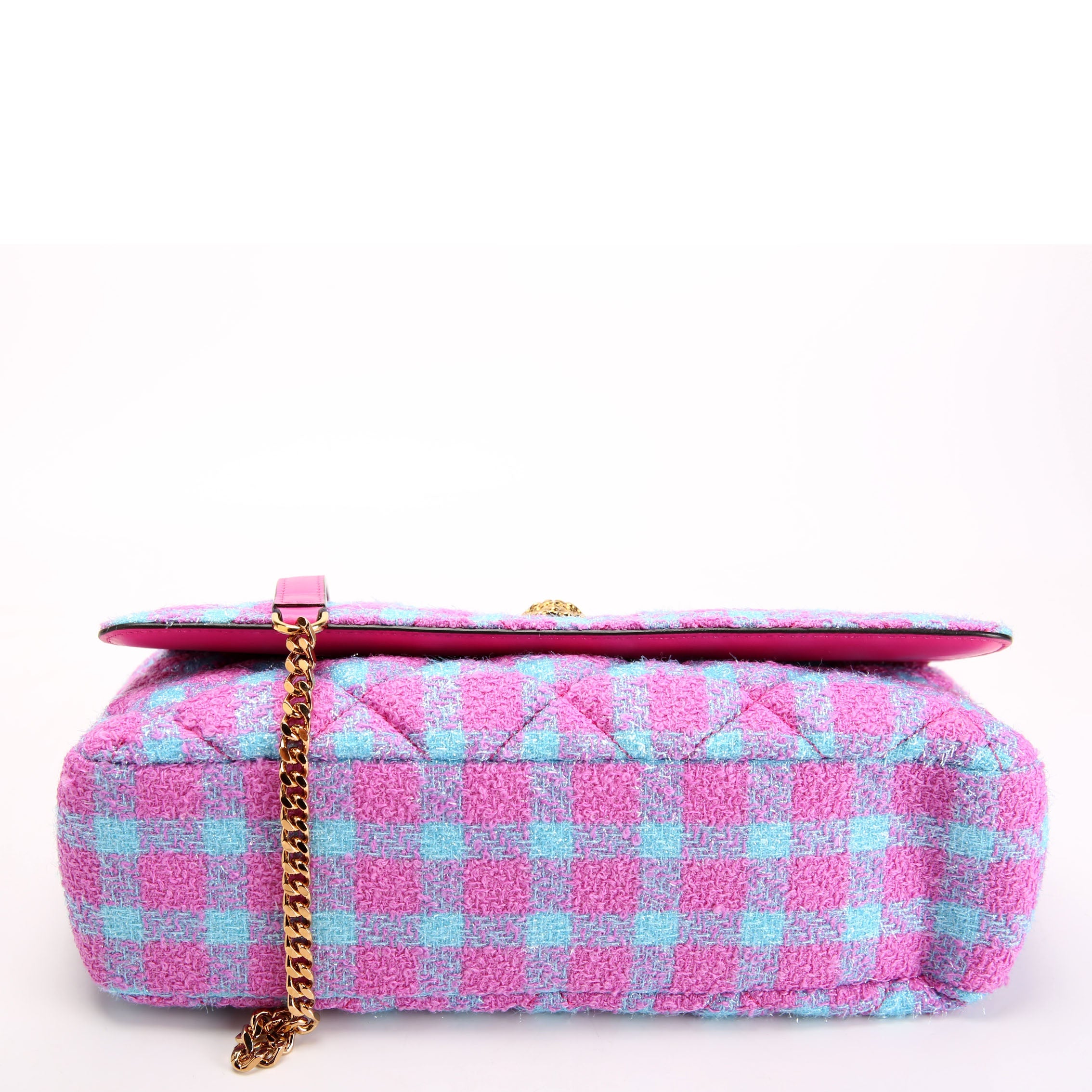 La Medusa Chain Flap Quilted Tweed Purple/Teal