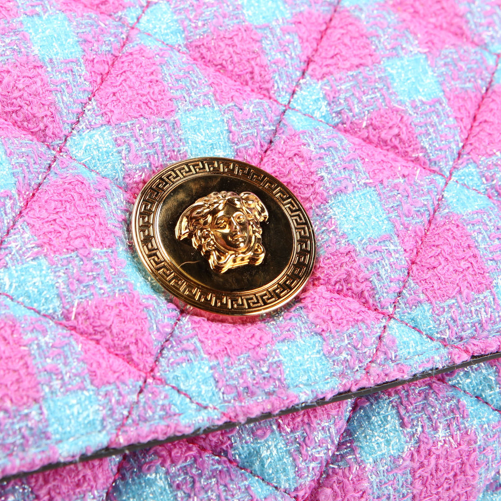 La Medusa Chain Flap Quilted Tweed Purple/Teal