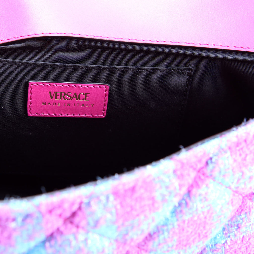 La Medusa Chain Flap Quilted Tweed Purple/Teal