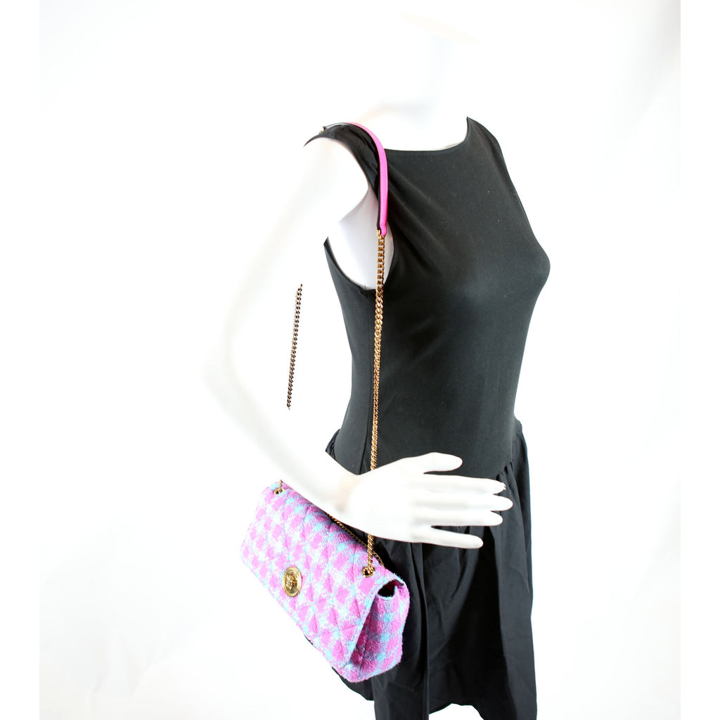 La Medusa Chain Flap Quilted Tweed Purple/Teal