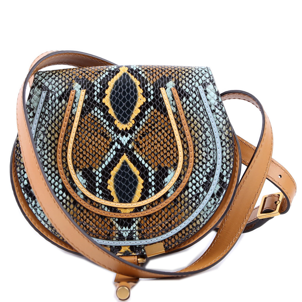 Marcie Saddle Bag Crossbody Small Snakeskin Brown/Blue