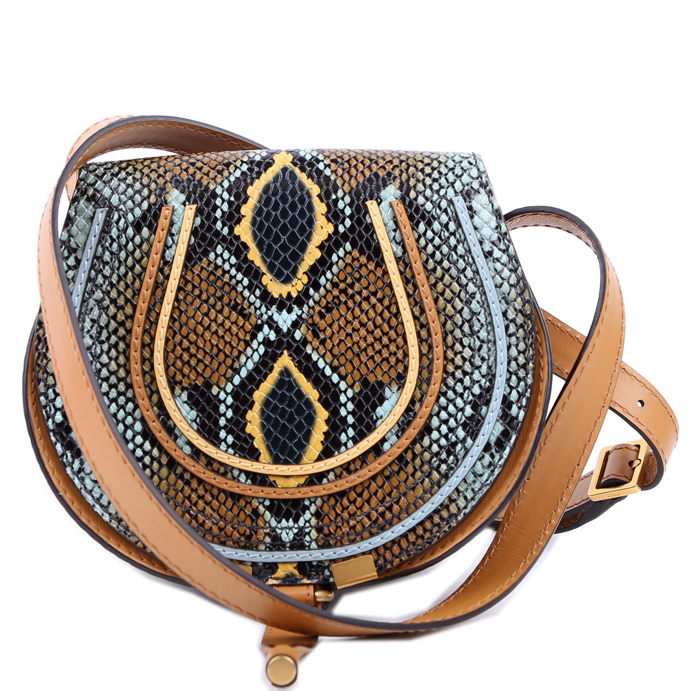 Marcie Saddle Bag Crossbody Small Snakeskin Brown/Blue