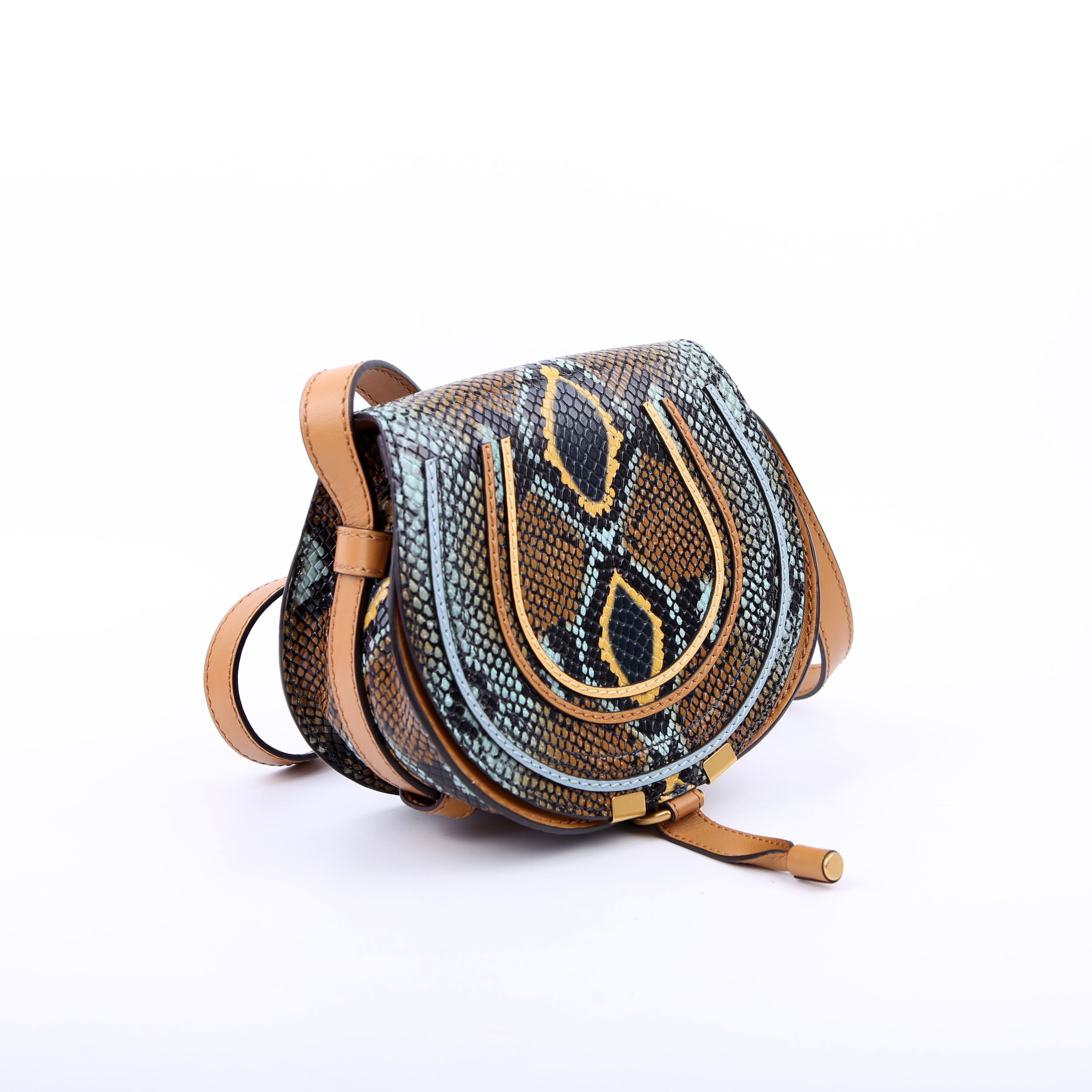 Marcie Saddle Bag Crossbody Small Snakeskin Brown/Blue