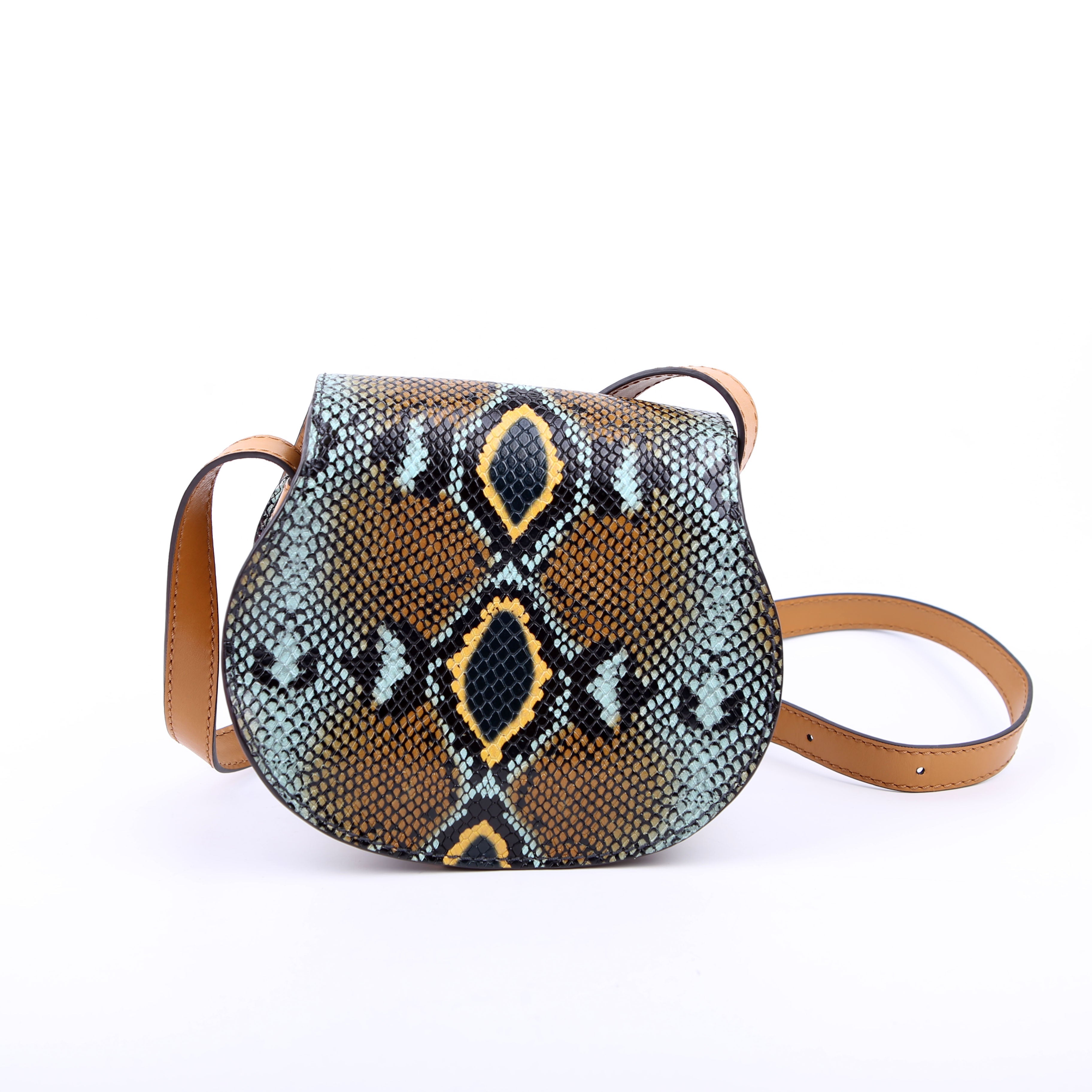 Marcie Saddle Bag Crossbody Small Snakeskin Brown/Blue