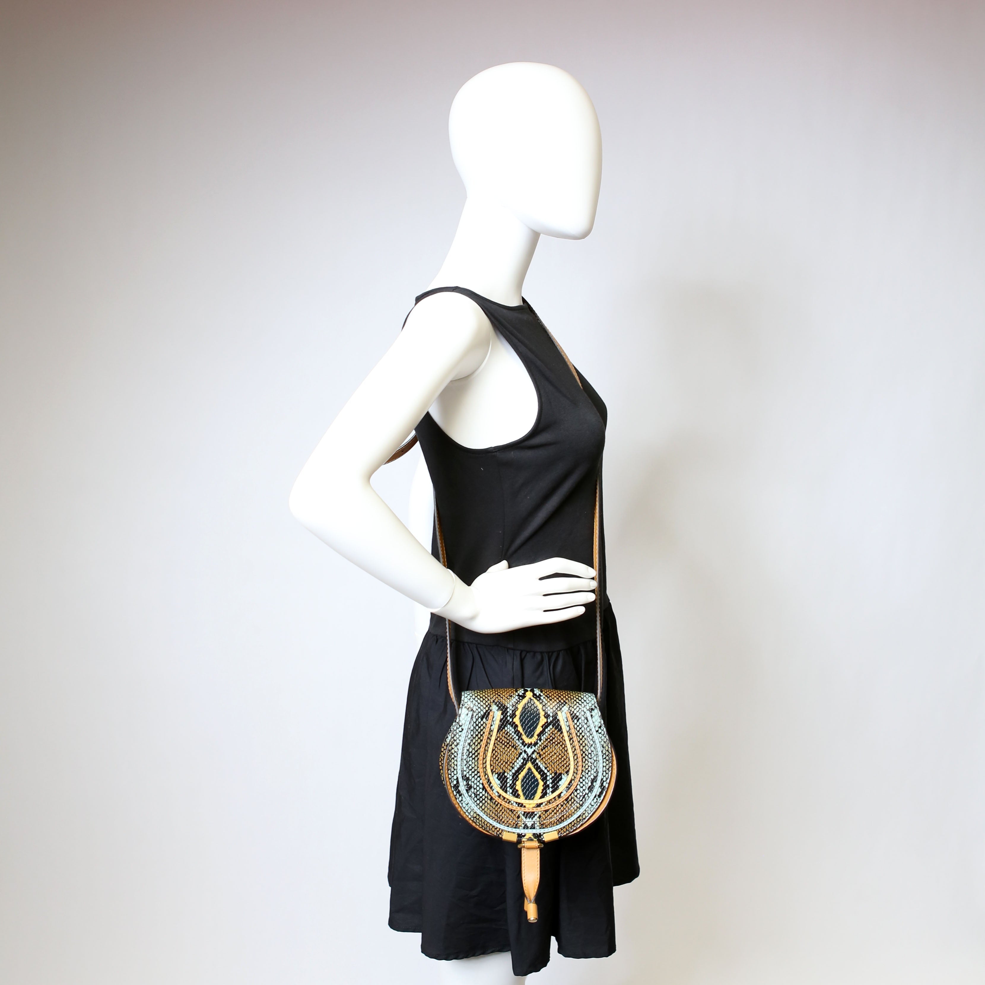 Marcie Saddle Bag Crossbody Small Snakeskin Brown/Blue