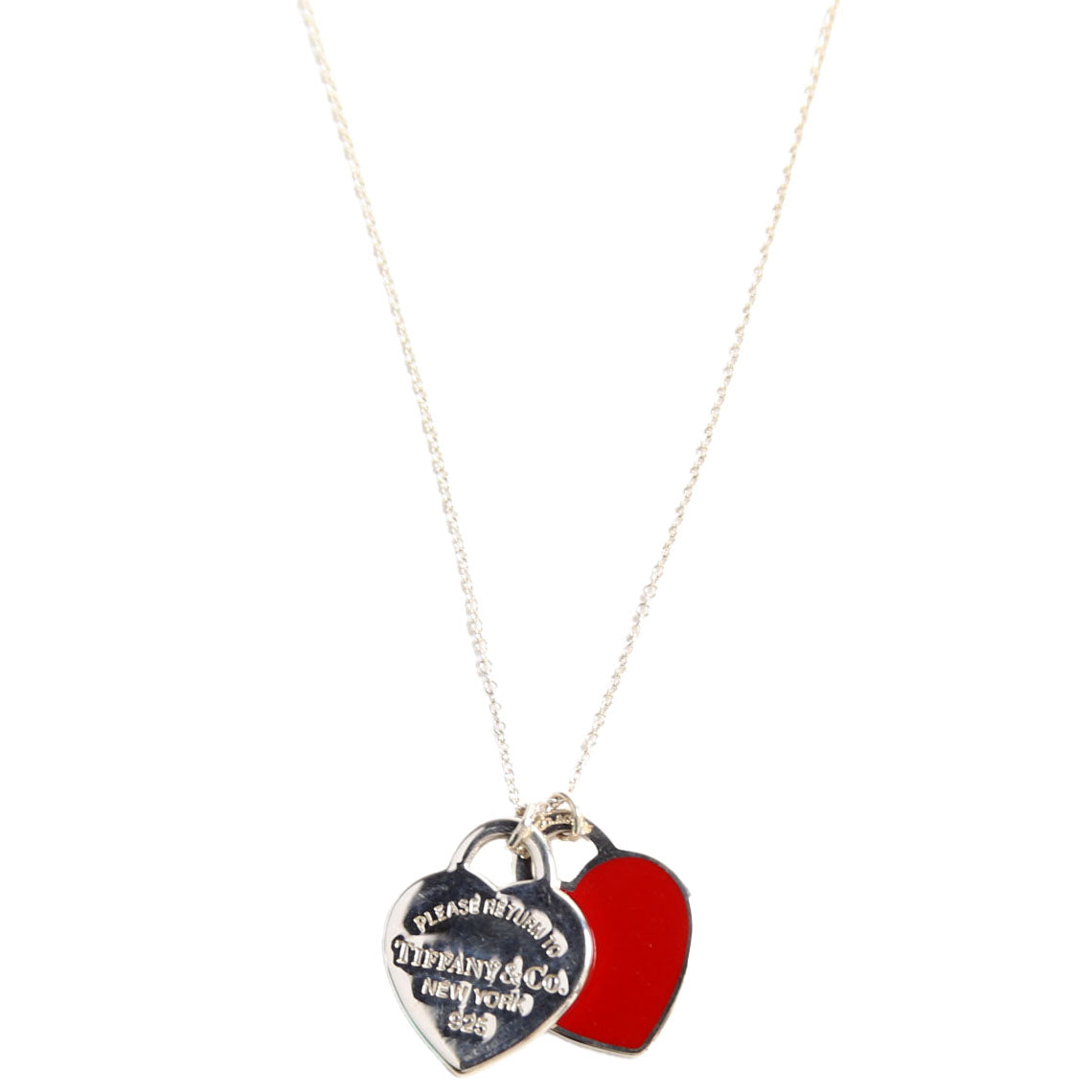 Please Return Small Double Enamel Heart Necklace 925 Red