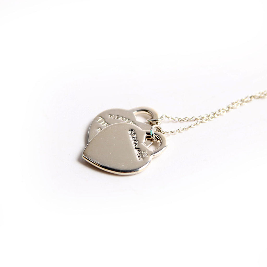 Please Return Small Double Enamel Heart Necklace 925 Red