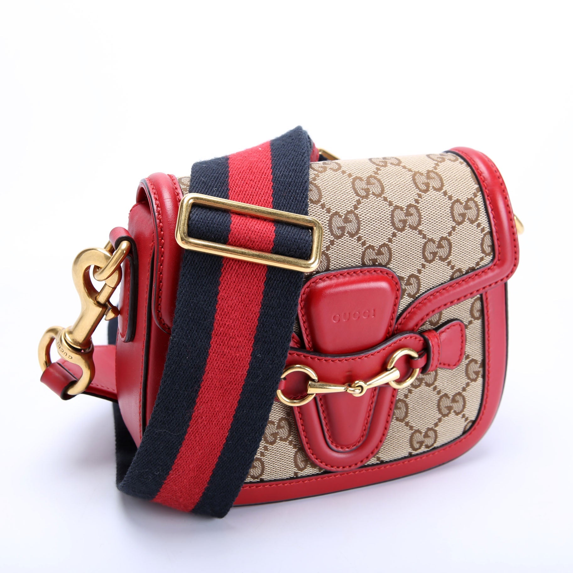 Gucci 384821 GG Canvas Lady Web Small Shoulder Bag Red