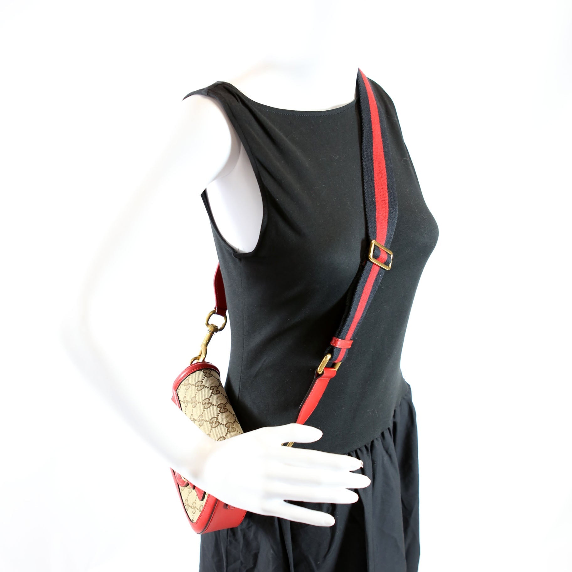 Gucci 384821 GG Canvas Lady Web Small Shoulder Bag Red