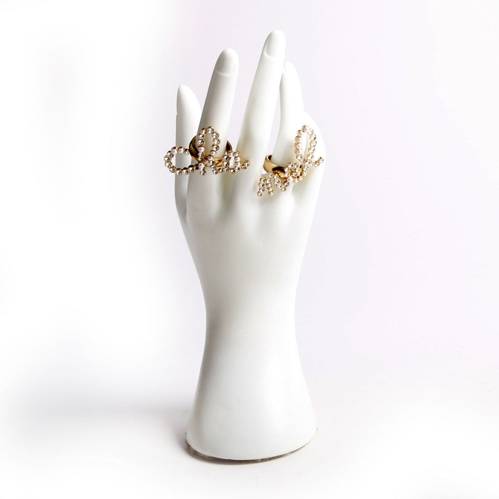 Cursive Logo Ring Faux Pearl/Crytsal Set Size 7/8