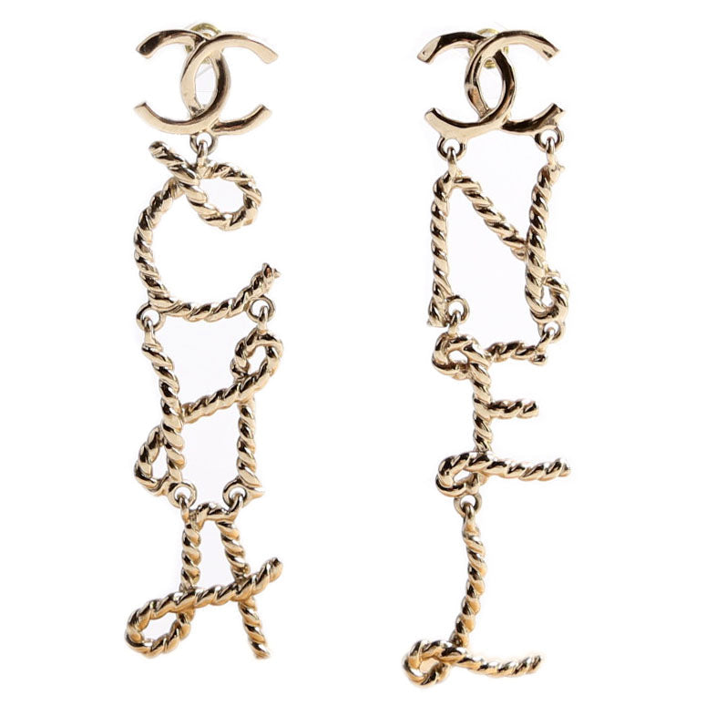 CC Logo Script Drop Earrings Gold