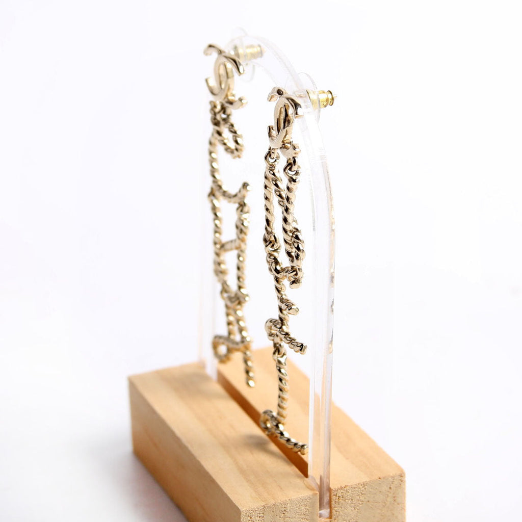 CC Logo Script Drop Earrings Gold