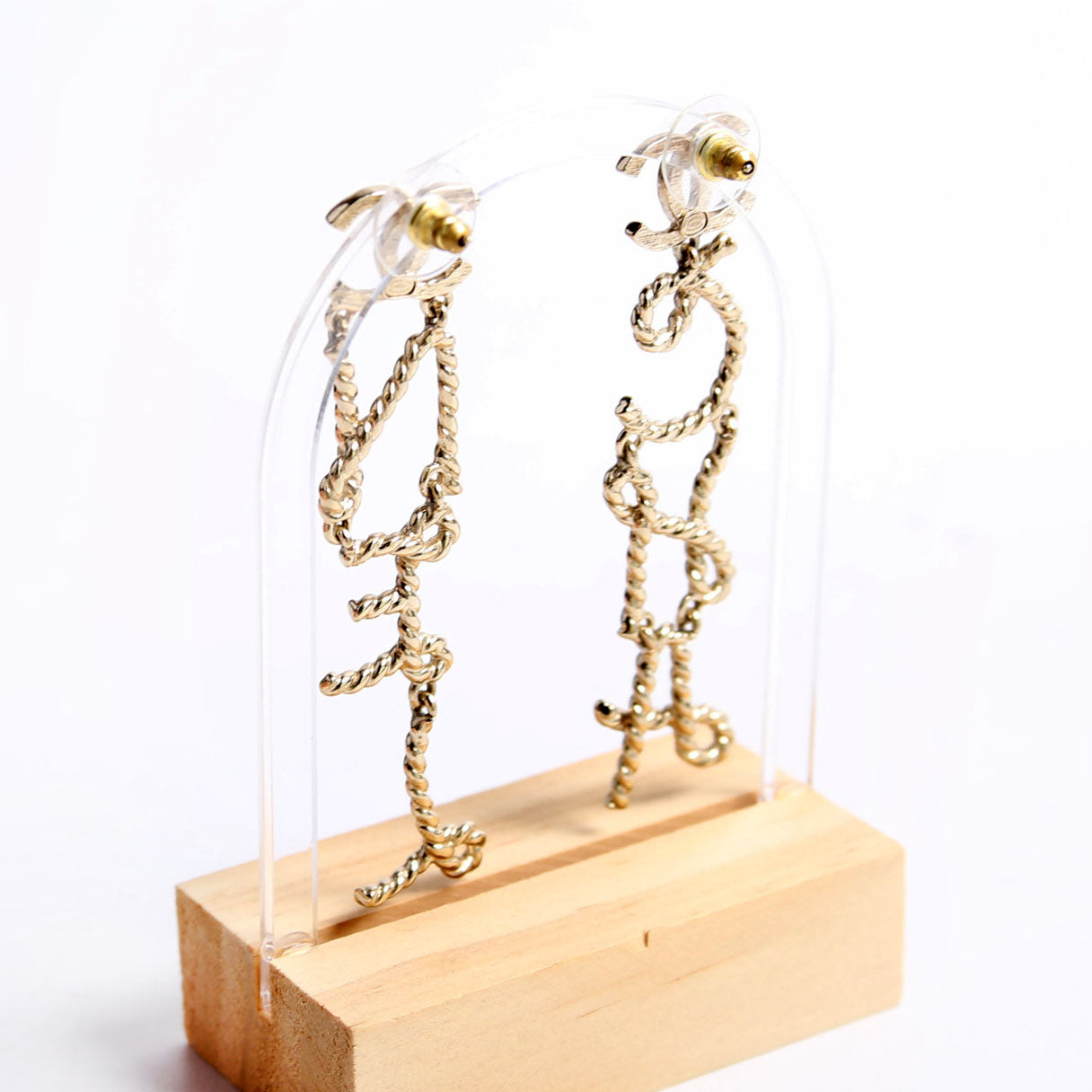 CC Logo Script Drop Earrings Gold