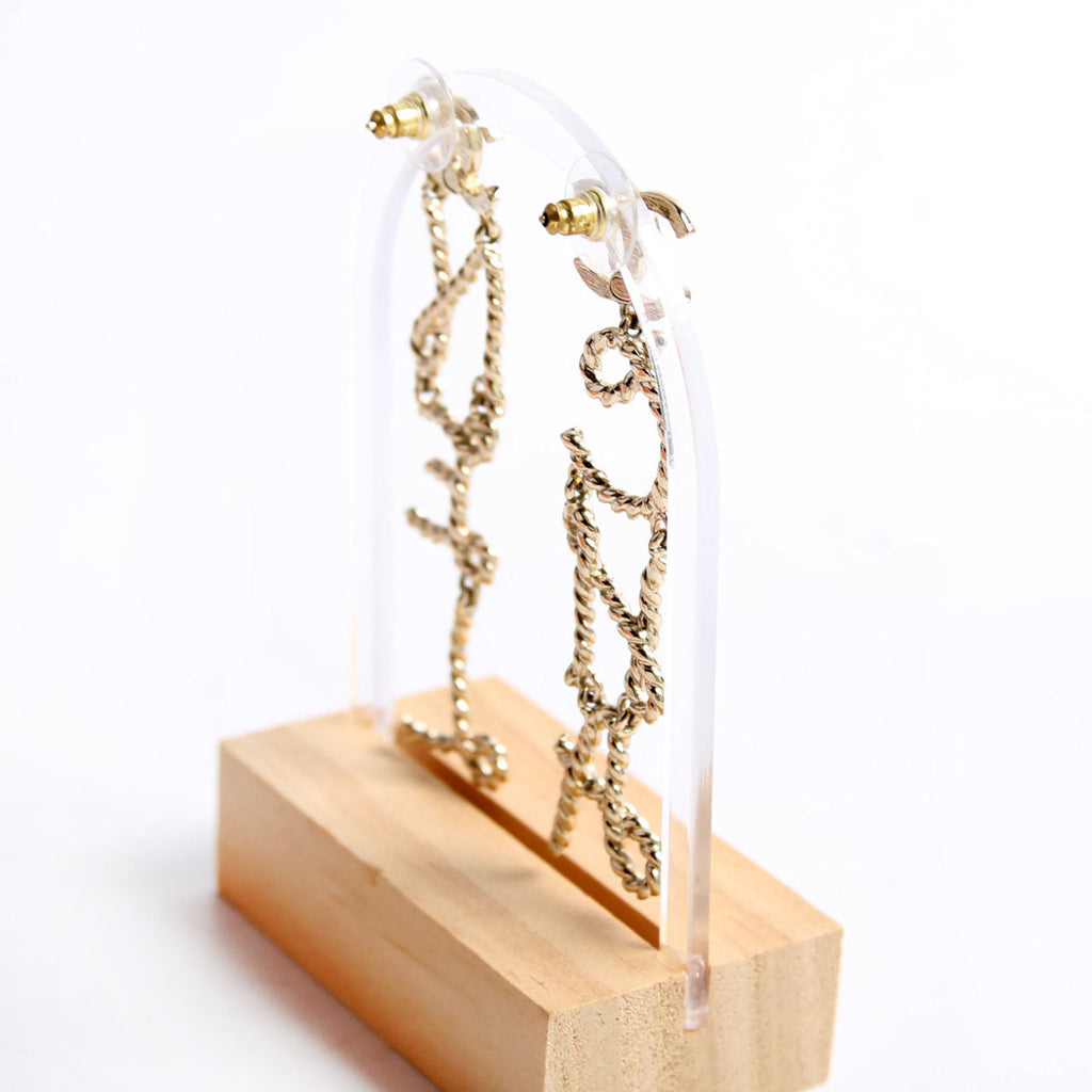 CC Logo Script Drop Earrings Gold
