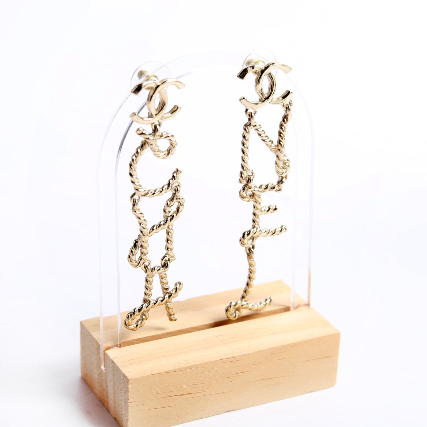 CC Logo Script Drop Earrings Gold