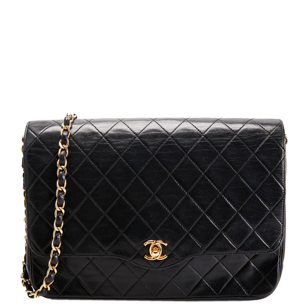 Quilted CC Shoulder Flap Lambskin Vintage Black