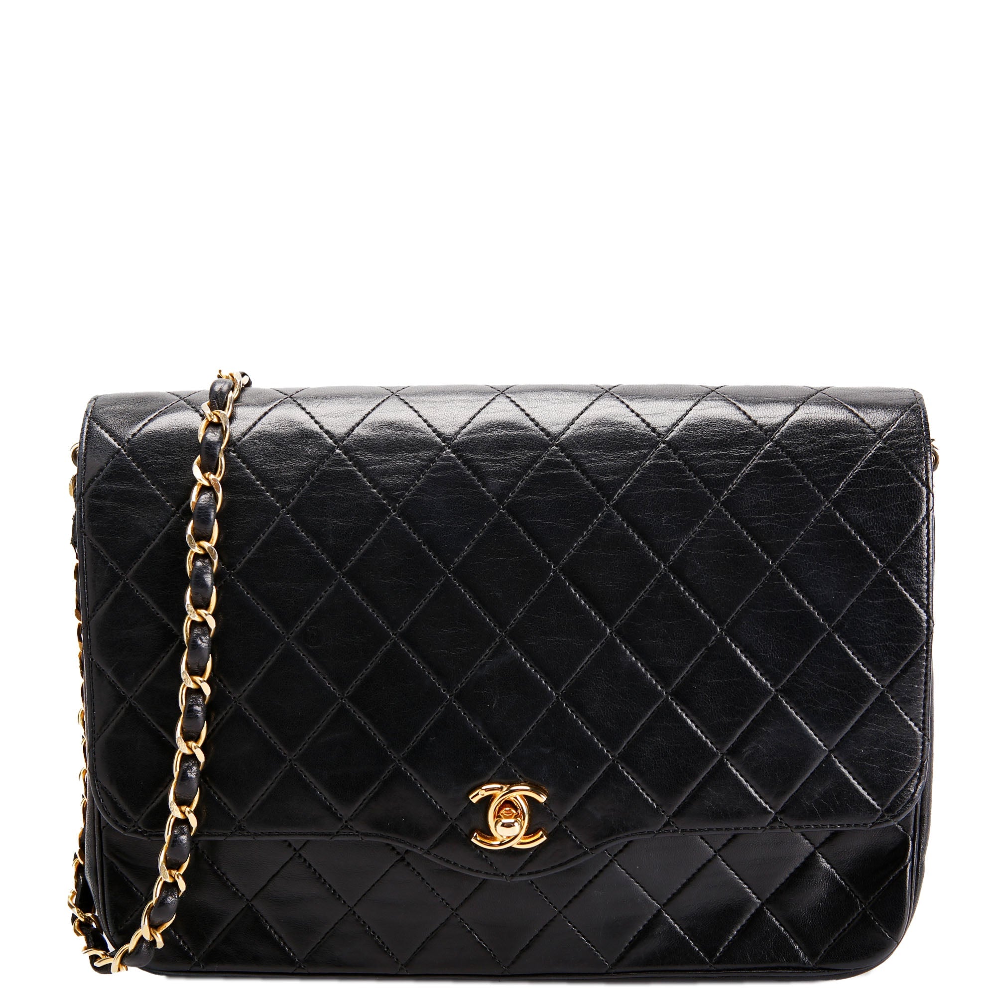 Quilted CC Shoulder Flap Lambskin Vintage Black
