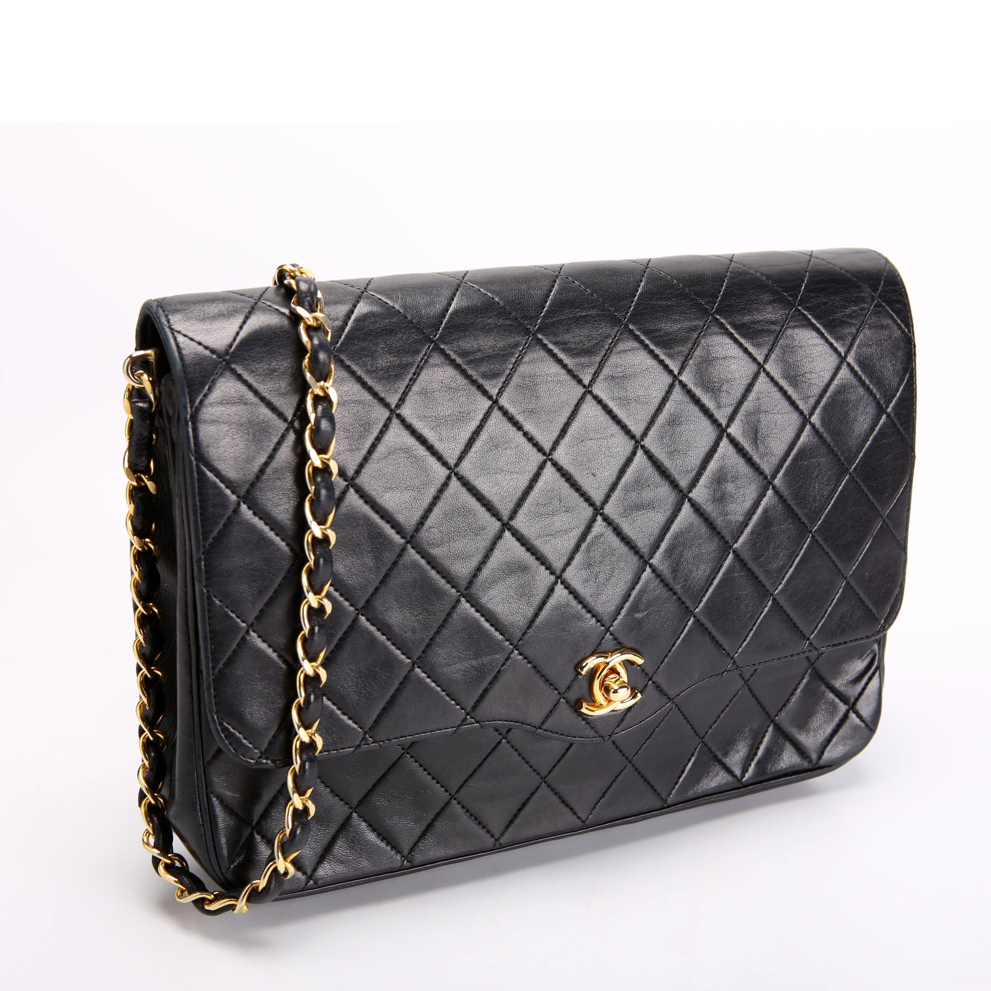 Quilted CC Shoulder Flap Lambskin Vintage Black