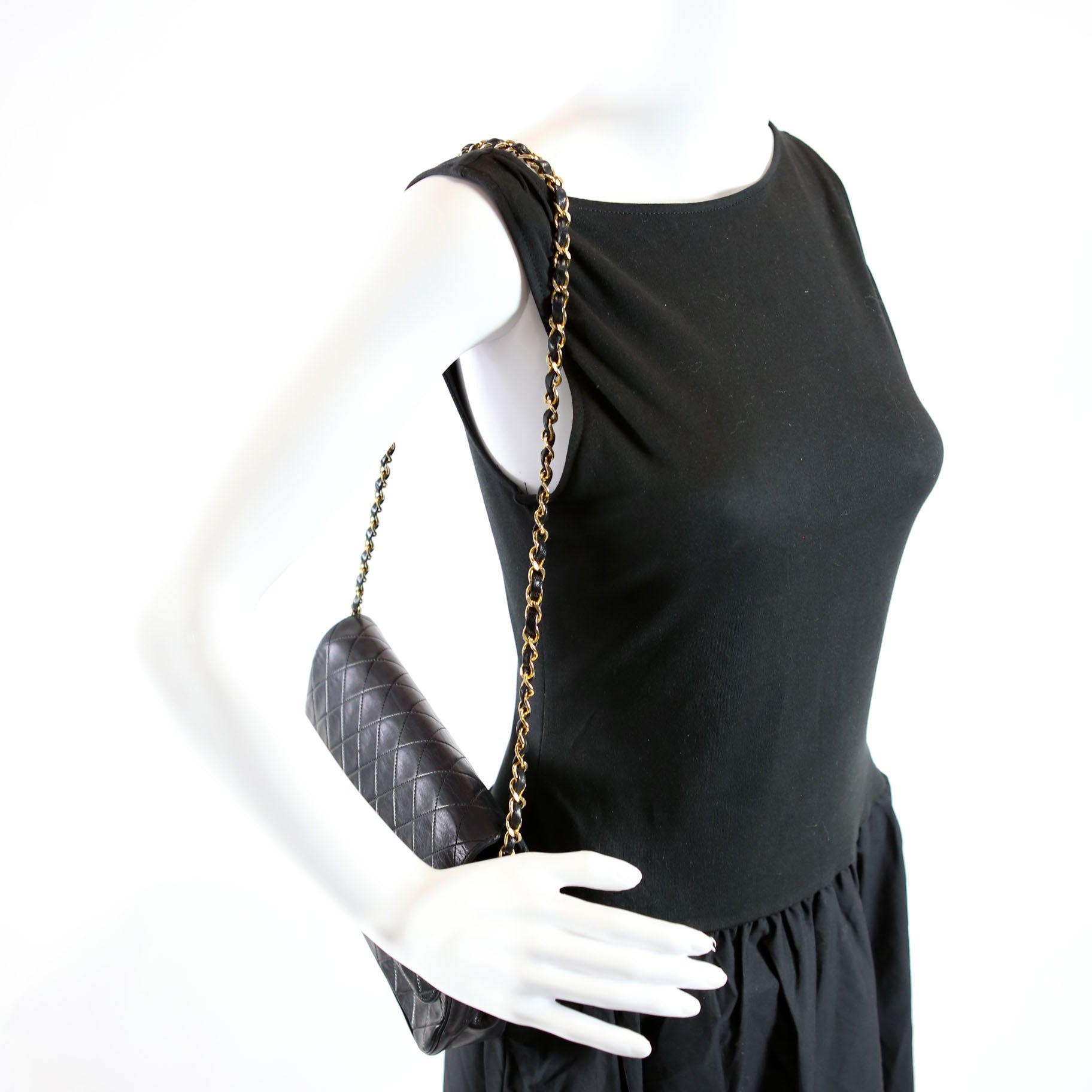 Quilted CC Shoulder Flap Lambskin Vintage Black