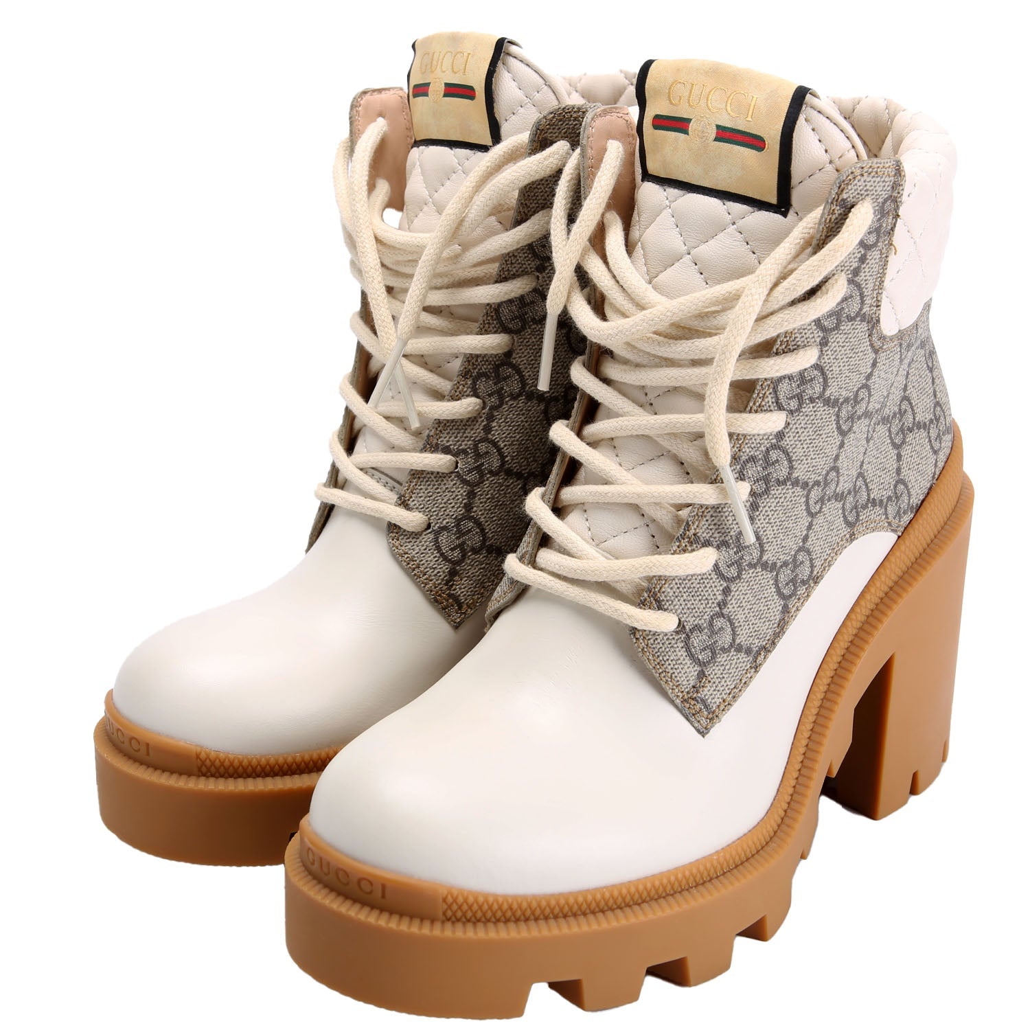 Lace Up GG Supreme Quilted Ankle Boots Size 36 White/Beige