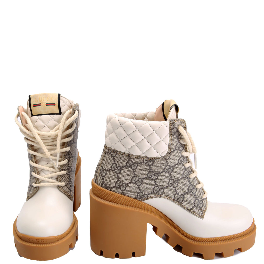 Lace Up GG Supreme Quilted Ankle Boots Size 36 White/Beige