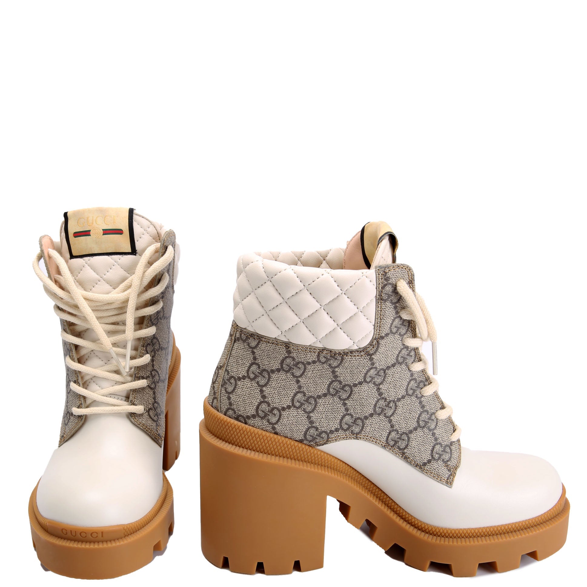 Lace Up GG Supreme Quilted Ankle Boots Size 36 White/Beige