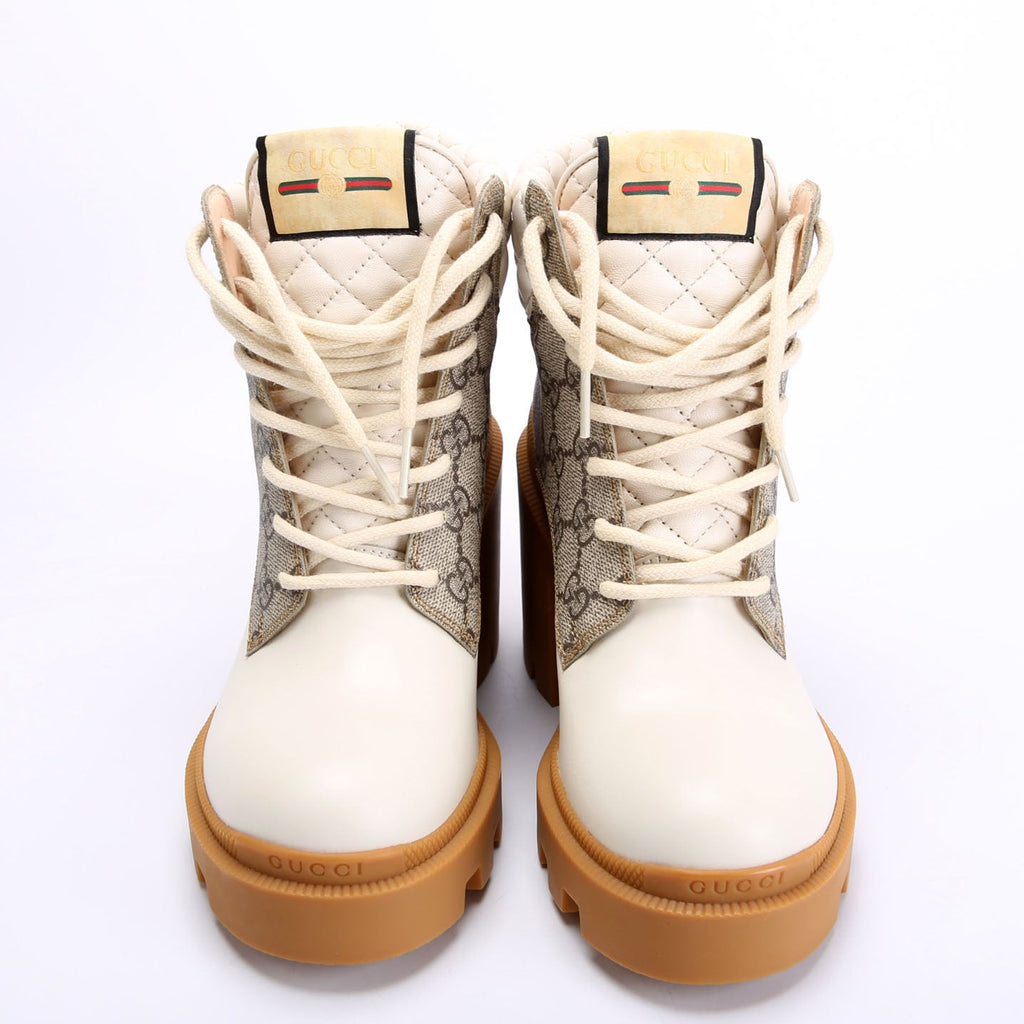 Lace Up GG Supreme Quilted Ankle Boots Size 36 White/Beige
