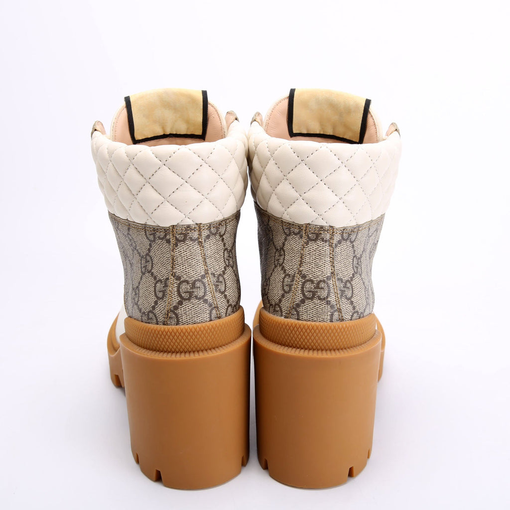 Lace Up GG Supreme Quilted Ankle Boots Size 36 White/Beige