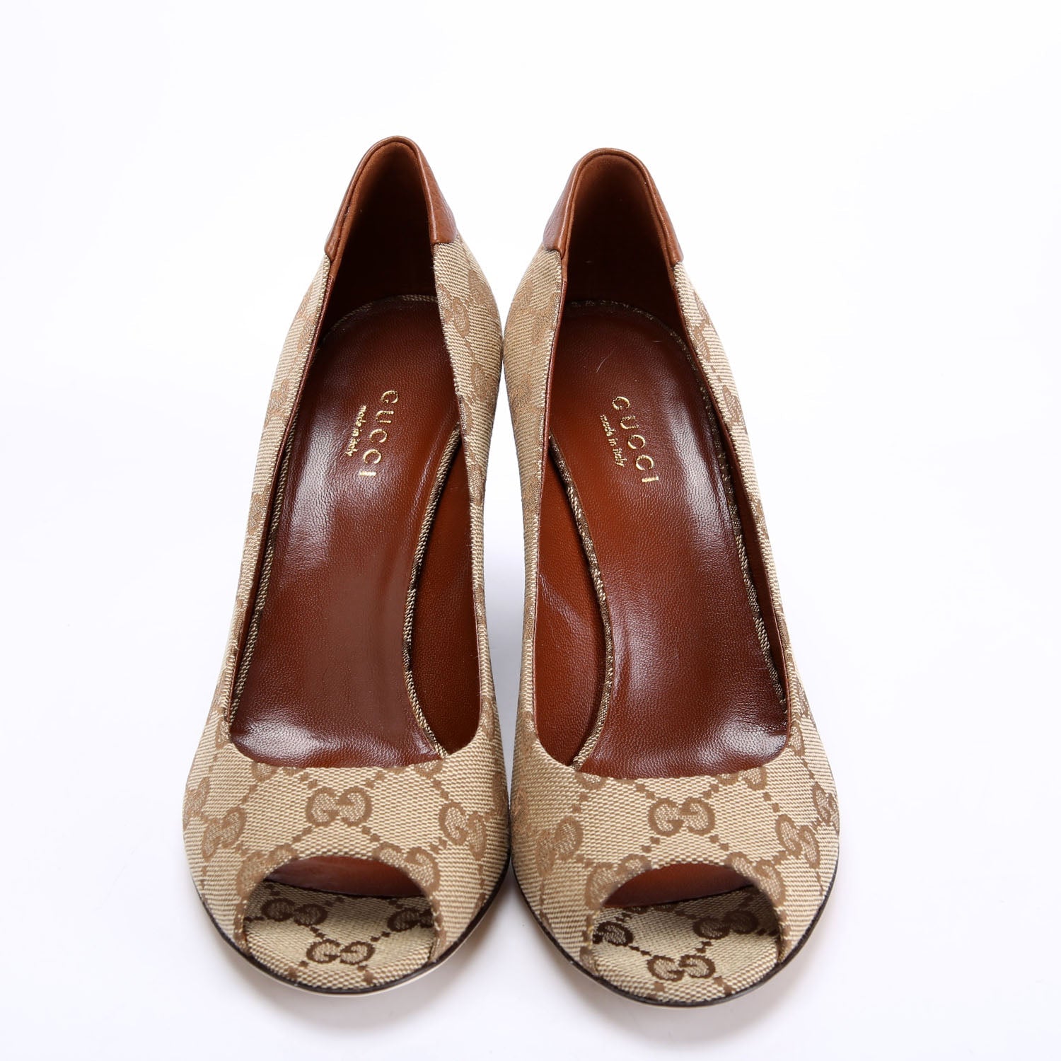 GG Canvas Peep Toe wedges Size 36.5 Brown/Beige