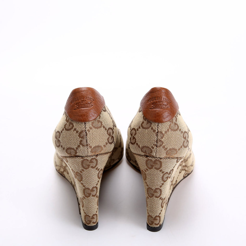 GG Canvas Peep Toe wedges Size 36.5 Brown/Beige