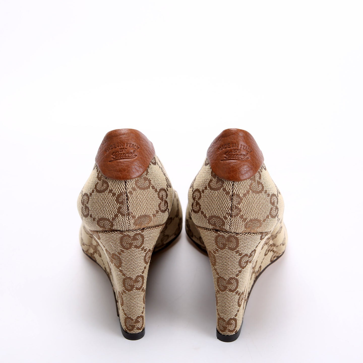 GG Canvas Peep Toe wedges Size 36.5 Brown/Beige