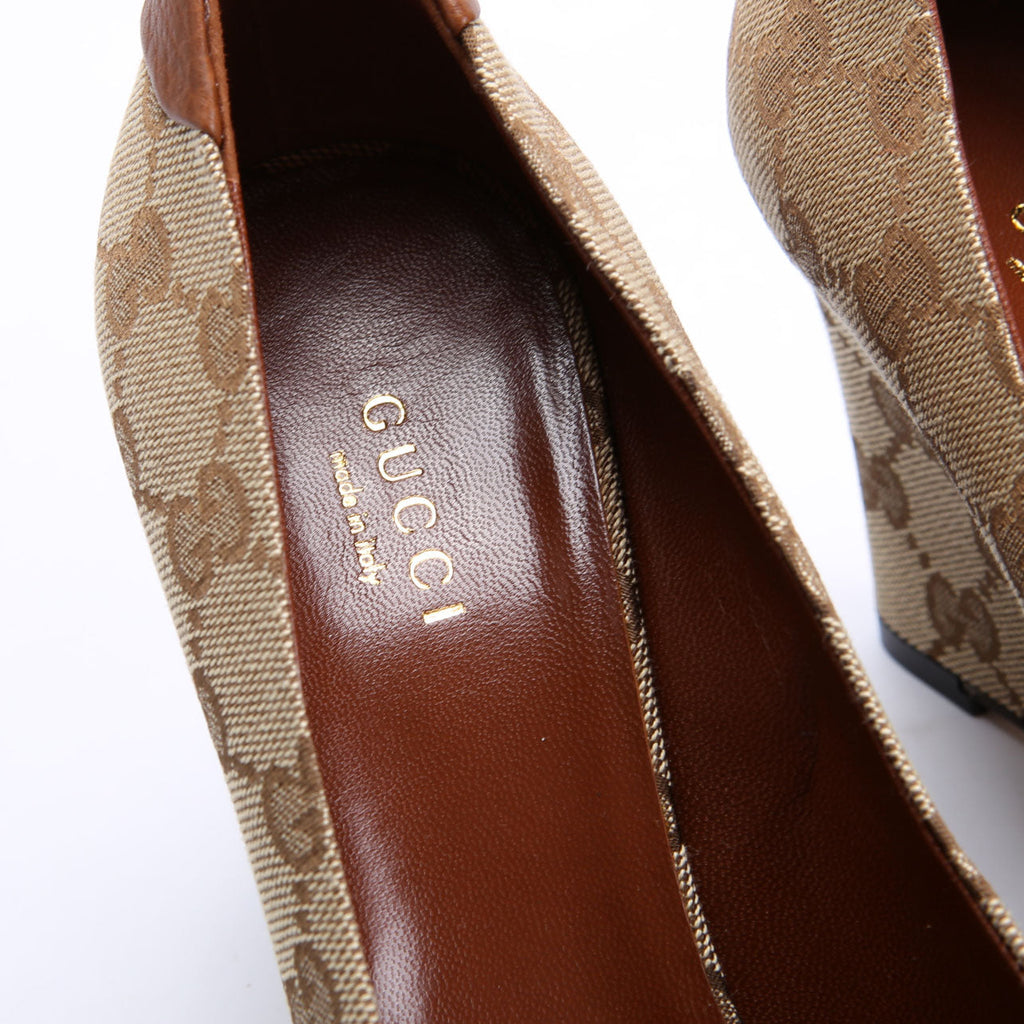 GG Canvas Peep Toe wedges Size 36.5 Brown/Beige
