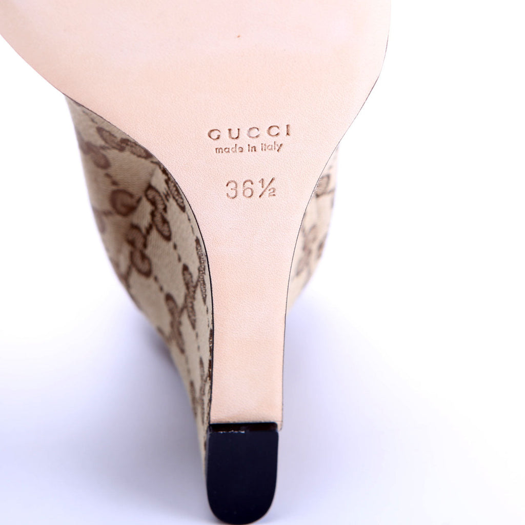 GG Canvas Peep Toe wedges Size 36.5 Brown/Beige